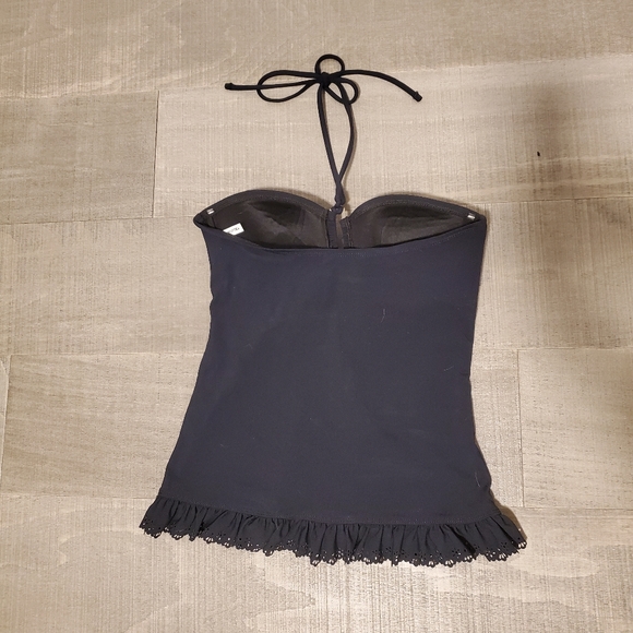 Black One Piece Ruffle Bandeau Tankini Top - Picture 3 of 4